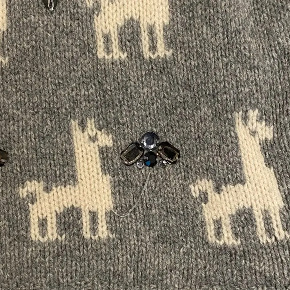 J. Crew Llama Embellished Gray Sweater Size Small